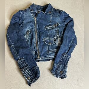 Zara Womens Denim  Moto jacket size  S Zipper blue